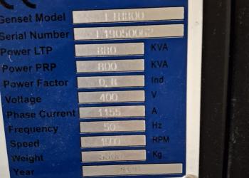 GRUPPO ELETTROGENO 810 KWA MOTORE MAN 12 CIL. CON 188 ORE DI LAVORO, ANNO 2020